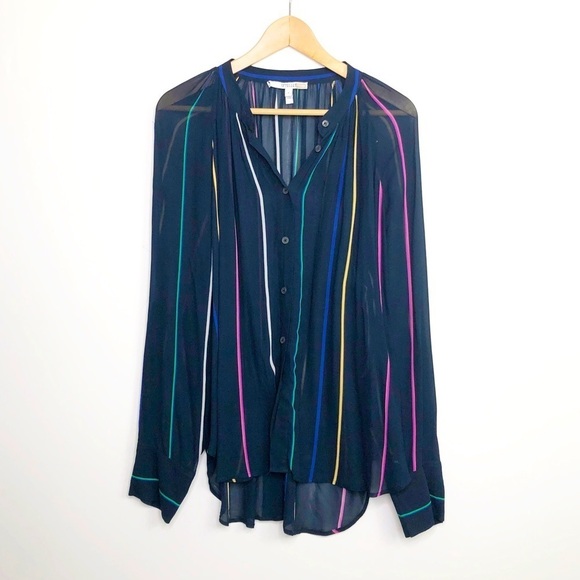 DEREK Lamb 10 Crosby Navy blue striped button-down sheer shirt - Picture 1 of 11